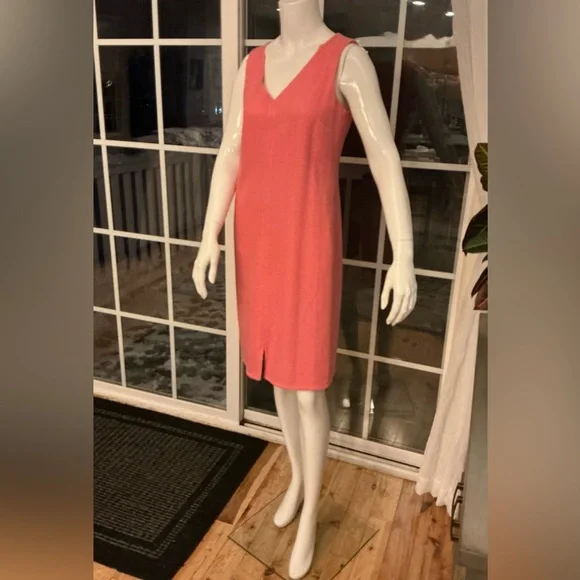 Talbots Coral Woven Textured Midi Sheath Dress Sleeveless Spring Womans Size 4 - Picture 12 of 14
